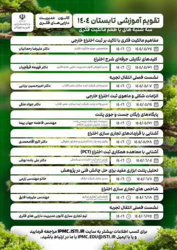 وبینارهای سه شنبه‌های با طعم مالکیت فکری (برنامه تابستان ۱۴۰۴)